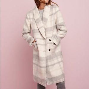 Ann Taylor White Gray Plaid Cocoon Wool Coat Jacket